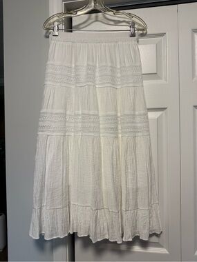 White Tiered Boho Maxi Skirt - Lightweight Summer Skirt